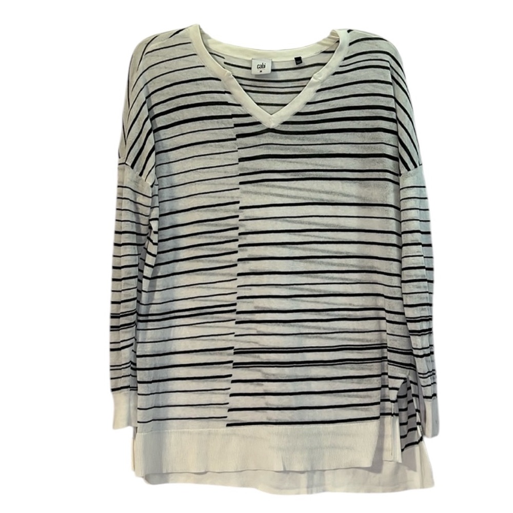 Cabi Lightweight Long Sleeve White/ Black Striped Women’s Shirt - SZ: M